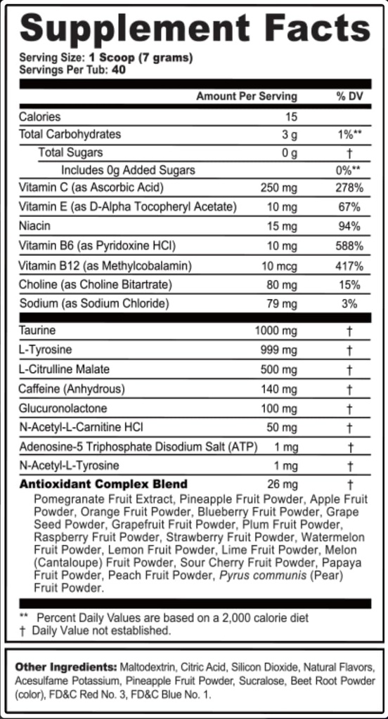 Gの燃料エネルギー飲み物の粉、賭博のためのプレワークアウトのカフェインの組合せ、砂糖の自由な焦点のアミノ、ビタミン+酸化防止剤、9.9oz (Citrusの緑茶、40のサービング)