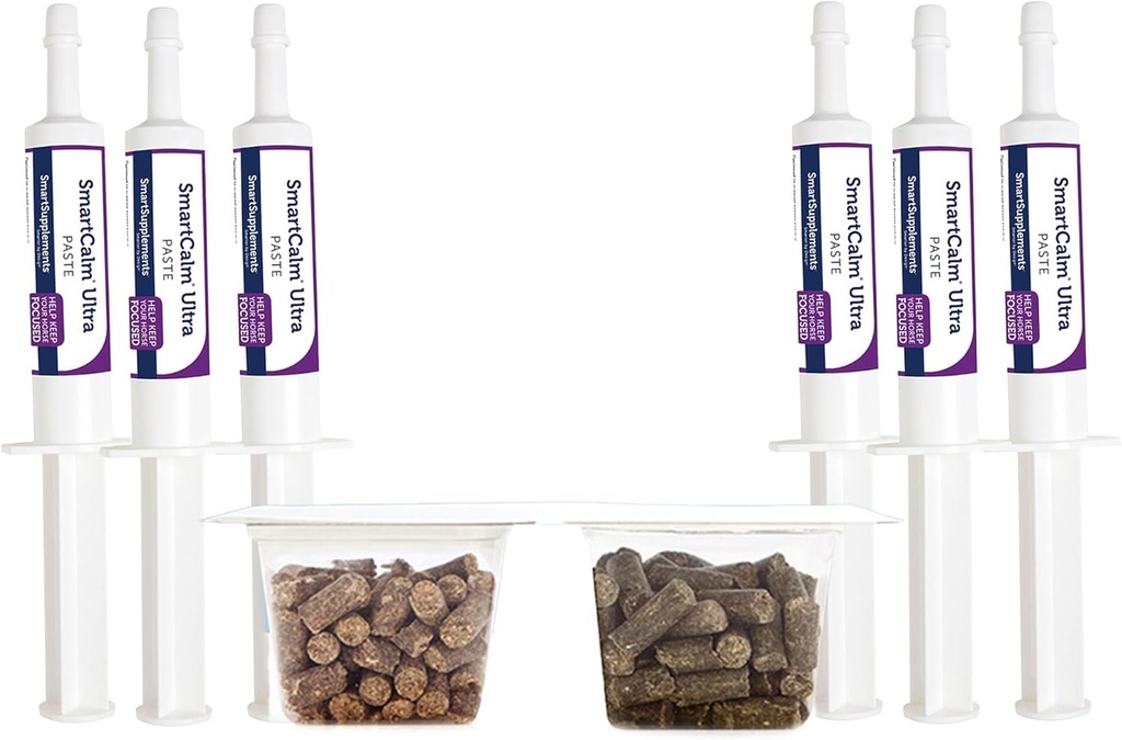 SmartEquine ストレス Ease & SmartCalm Ultra ペースト 6 チューブ バンドル | 追加のハーブや砂糖、Equine サプリメント、スキティッシュホースで役立つ