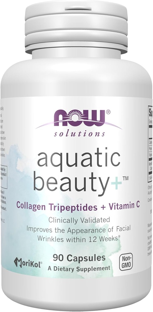 NOW Foods Solutions Aquatic Beauty+カプセル - 海洋コラーゲンとビタミンCサプリメント 若々しい皮膚*、非GMO、60カプセル