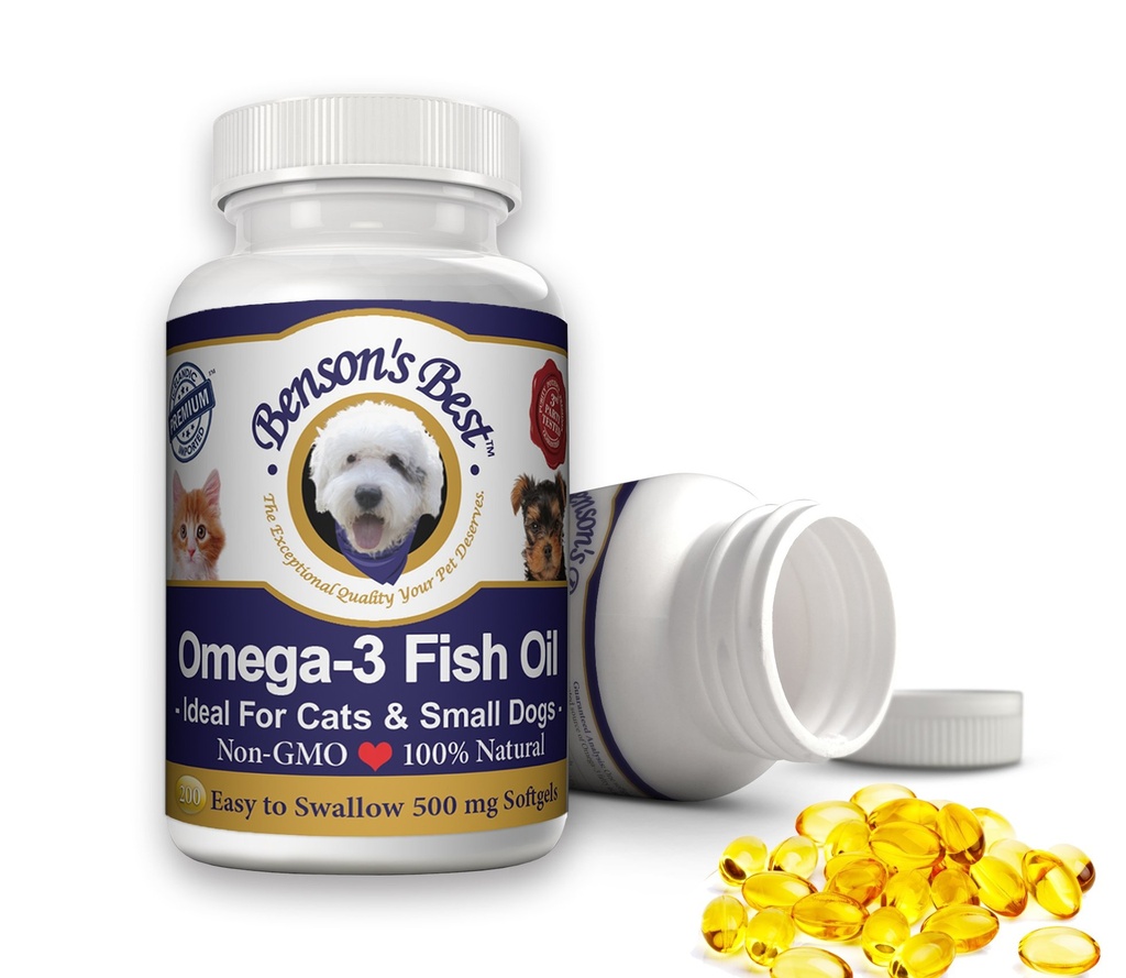 Bensonの猫と小犬のための最高のオメガ3魚油 - 200 Softgels 500mg - 43% もっとオメガ3脂肪酸サーモンオイル - 100%純粋な、非GMO、天然ペットフードドッグフィッシュオイルサプリメント