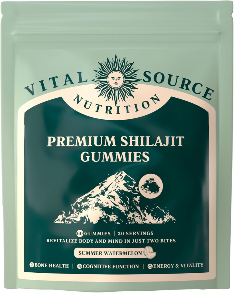 Vital Source Nutrition - Premium Shilajit Gummies - 骨、脳、エネルギーとバイタリティサポート - Himalayan Organic Shilajit - ビーガン、グルテンフリー&ハラール - サマーウォーターメロン - 60グミ - 30 サービング