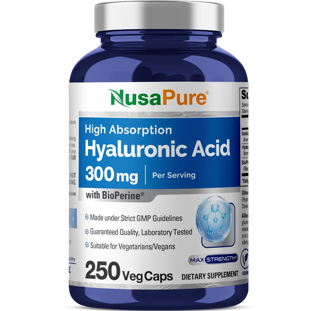 NusaPure Hyaluronic酸300mg 250 Veggieカプセル(非GMO、ビーガン)