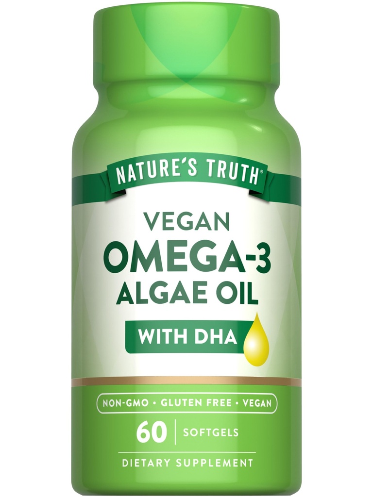 Nature's Truthビーガンオメガ3ソフトゲル | 60カウント | DHAとの藻油フォーミュラ | 非GMO&グルテンフリーサプリメント