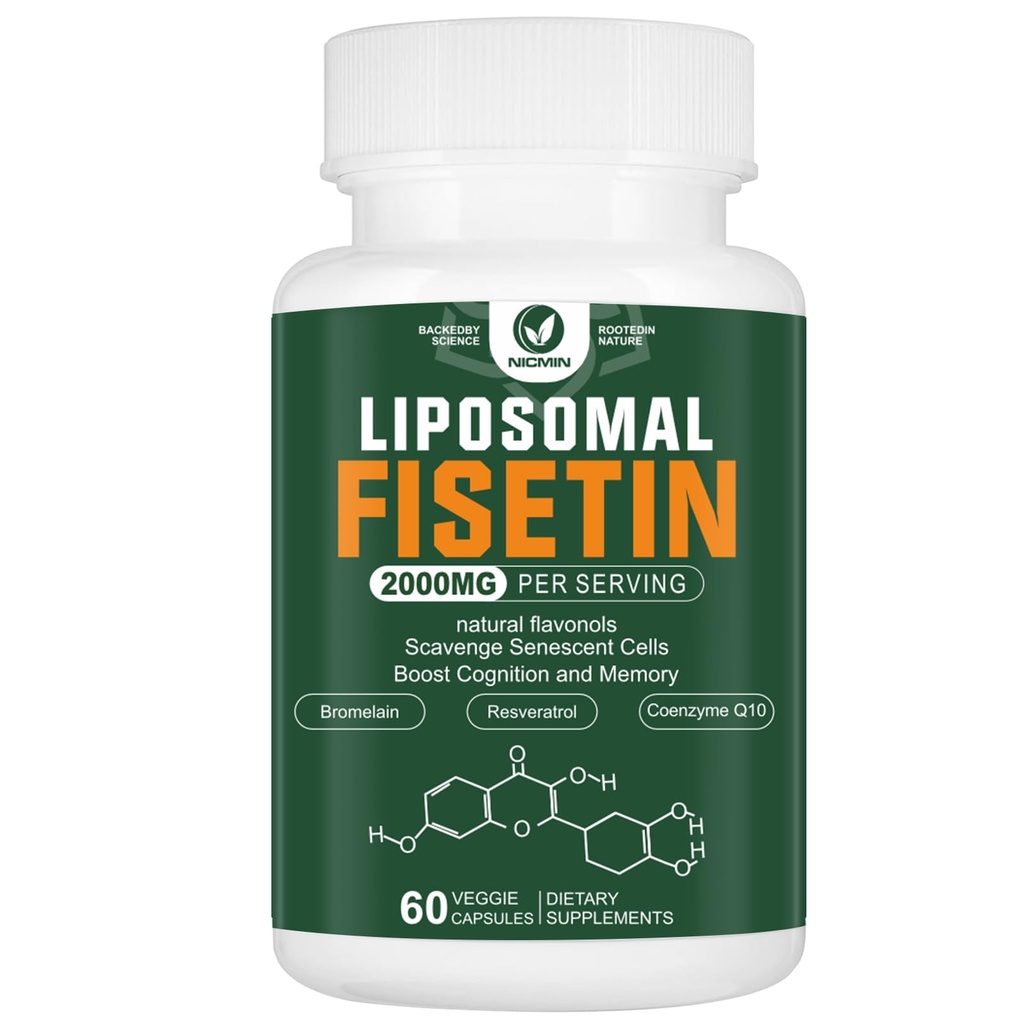 LiposomalのFisetinの補足、健康な老化のための2000MG、98%の純粋なFisetinのポリフェノールの酸化防止剤、TMGおよびResveratrolの健康な老化、認知サポート、60のカプセル
