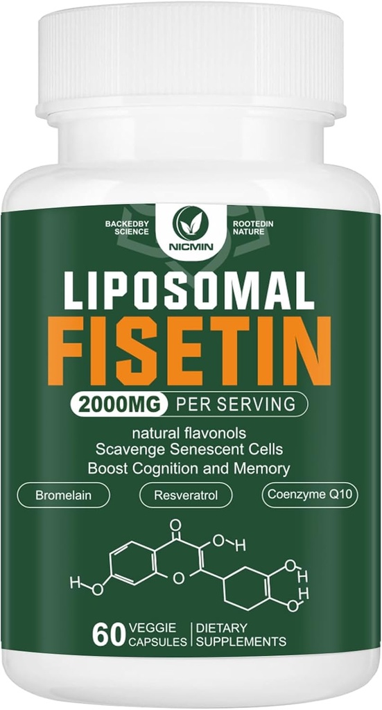 LiposomalのFisetinの補足、健康な老化のための2000MG、98%の純粋なFisetinのポリフェノールの酸化防止剤、TMGおよびResveratrolの健康な老化、認知サポート、60のカプセル