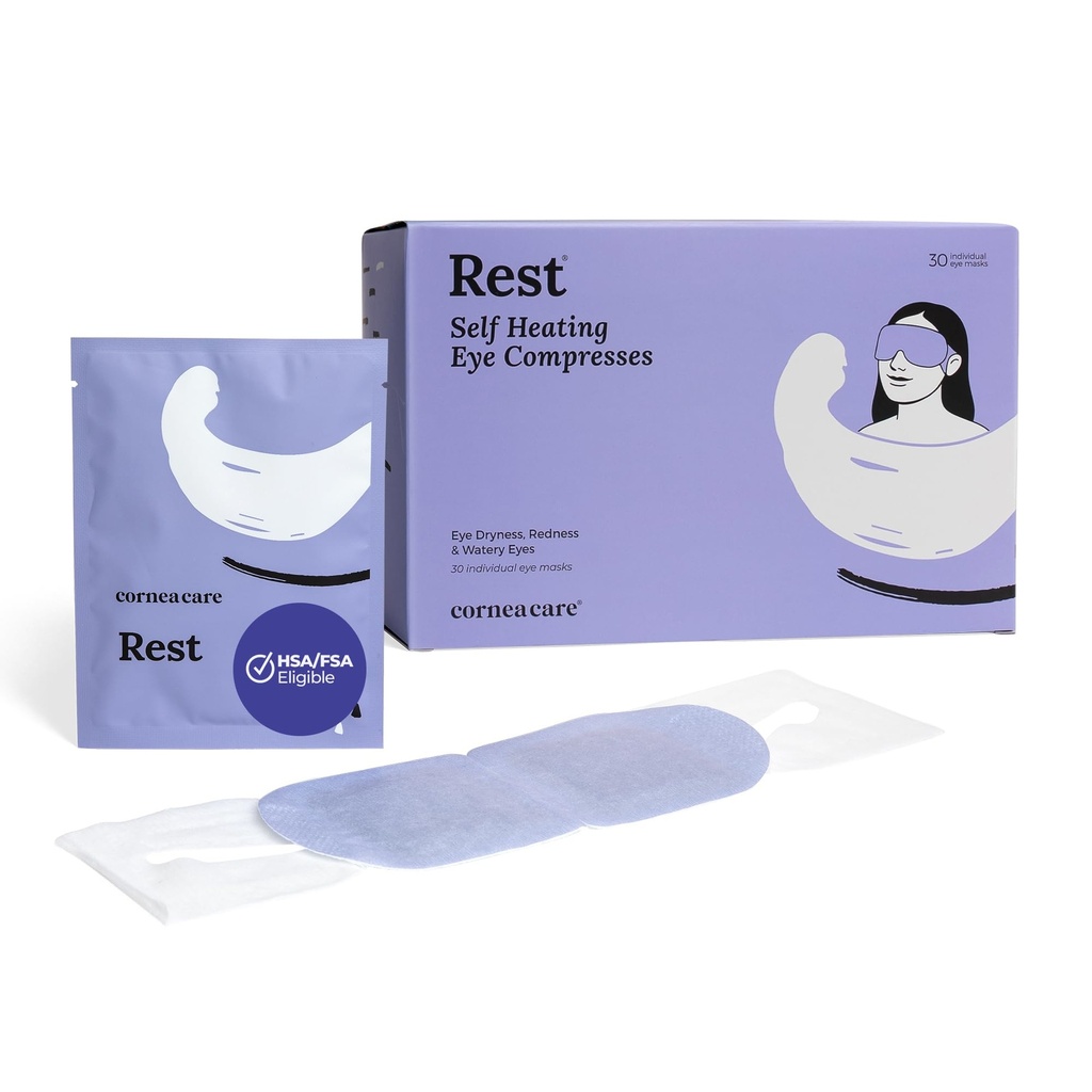 CorneaCare Rest: ドライアイ用セルフヒーティングウォームコンプレッション | ファーストリリーフ用ヒートアイマスク | マイクロ波・ウォッシュクロス不要 | トラベルレディ | 30カウント