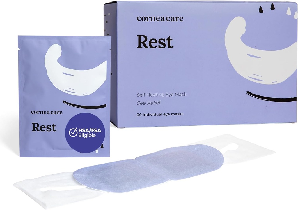 CorneaCare Rest: Self Heating Warm Compress for Dry Eyes | Heated Eye Mask for Fast Relief | No Microwave or Washcloth Needed | Travel Ready | 30 Count