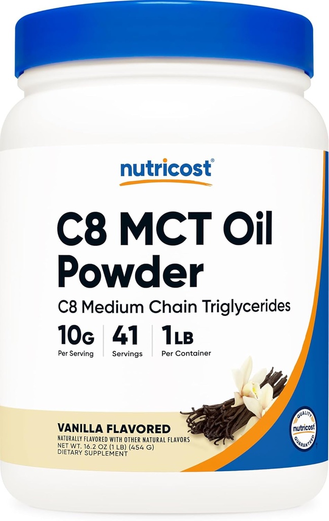 Nutricost C8 MCTオイルパウダー1LB(16oz)バニラフレーバー - 95% C8 MCTオイルパウダー、ケトダイエット、非GMO、グルテンフリーに最適