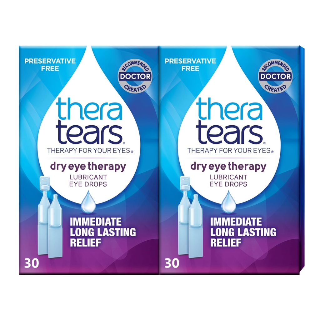 TheraTears ドライアイセラピー ドライアイドロップ ドライアイ、防腐フリーアイドロップ 30 シングルユースバイアル (2パック)