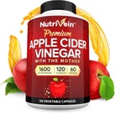 Nutriveinプレミアムアップルサイダー酢は、母親とサプリメント - 1600 mg - 120 Appleサイダー酢カプセル:消化、ケト、クレンジング、バランス栄養のためのACVピル