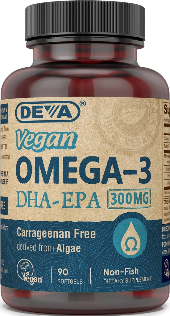 DEVAビーガンオメガ-3 DHA-EPA 300MG - カラギーナンなし, 藻類から派生しない油, 非GMO, 90 ゼラチンフリーソフトゲル