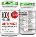 10X の健康は人のための Multivitamin を- 90 のカプセル、ビタミン B12 の 800 mcg の 1 つの方式のメチル化された Multivitamin 34、5-MTHF、NAC - メチル B のコンプレックス、MTHFR の補足最大限に活用します