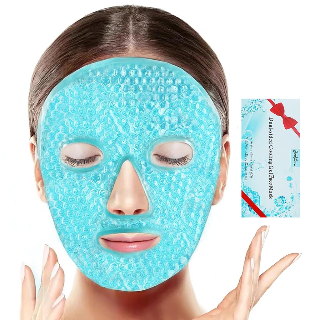 BeeVines Ice Face Mask, Cooling Gel Pack for Puffy Eyes, Cold & Hot Reusable Compress, Frozen Eye Packs Masks for Women for Dark Circles, Puffiness & Allergies (One Pack Blue)