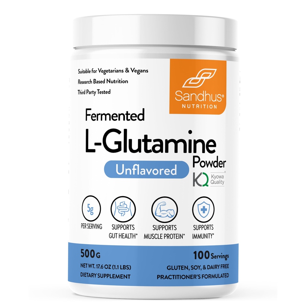 Sandhu's L-Glutamine Powder | 100 Servings, 500 Gram, 17.6 Oz., Large Size, 3 Months Supply| Made in USA | Non-GMO, Amino Acid Supplement for Muscle Support and Gut Health