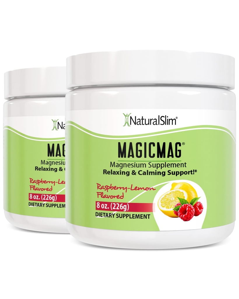 NaturalSlim Magicmag 純マグネシウムクエン酸塩パウダーストレス、便秘、筋肉、心の健康、睡眠サポート | ラズベリーレモンマグネシウムサプリメント - 8oz ドリンクミックス(2パック)