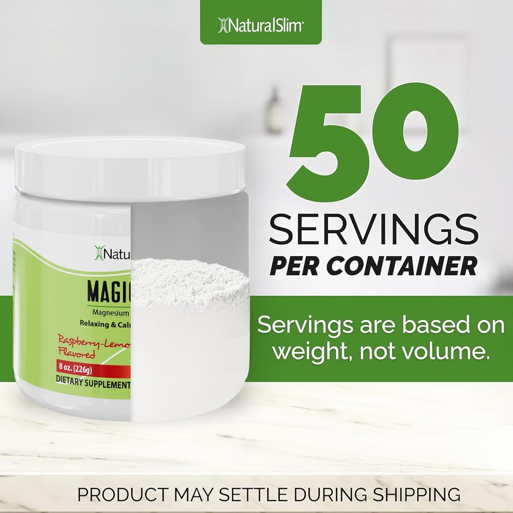 NaturalSlim Magicmag 純マグネシウムクエン酸塩パウダーストレス、便秘、筋肉、心の健康、睡眠サポート | ラズベリーレモンマグネシウムサプリメント - 8oz ドリンクミックス(2パック)