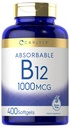 ビタミンB12 1000 mcg 吸収可能 | 400 Softgels | 非GMOおよびグルテンフリーの補足