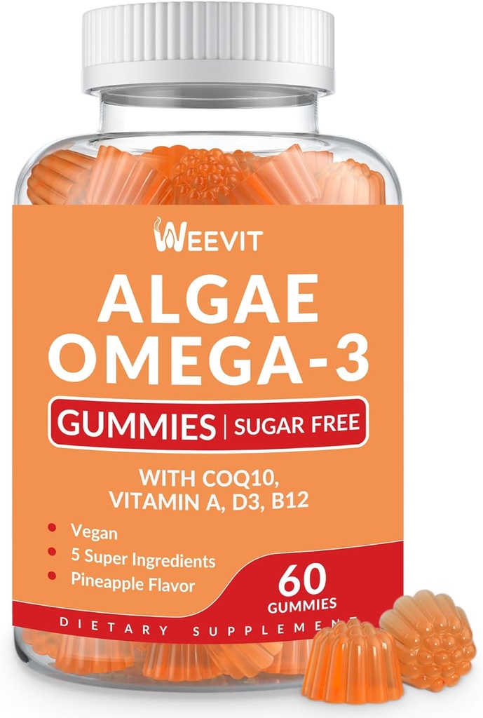砂糖の自由なオメガ3グミー、大人のための藻類オメガ3の補足、オメガ3 DHA 240mg、EPA 110mg w/Vitamin B12、CoQ10