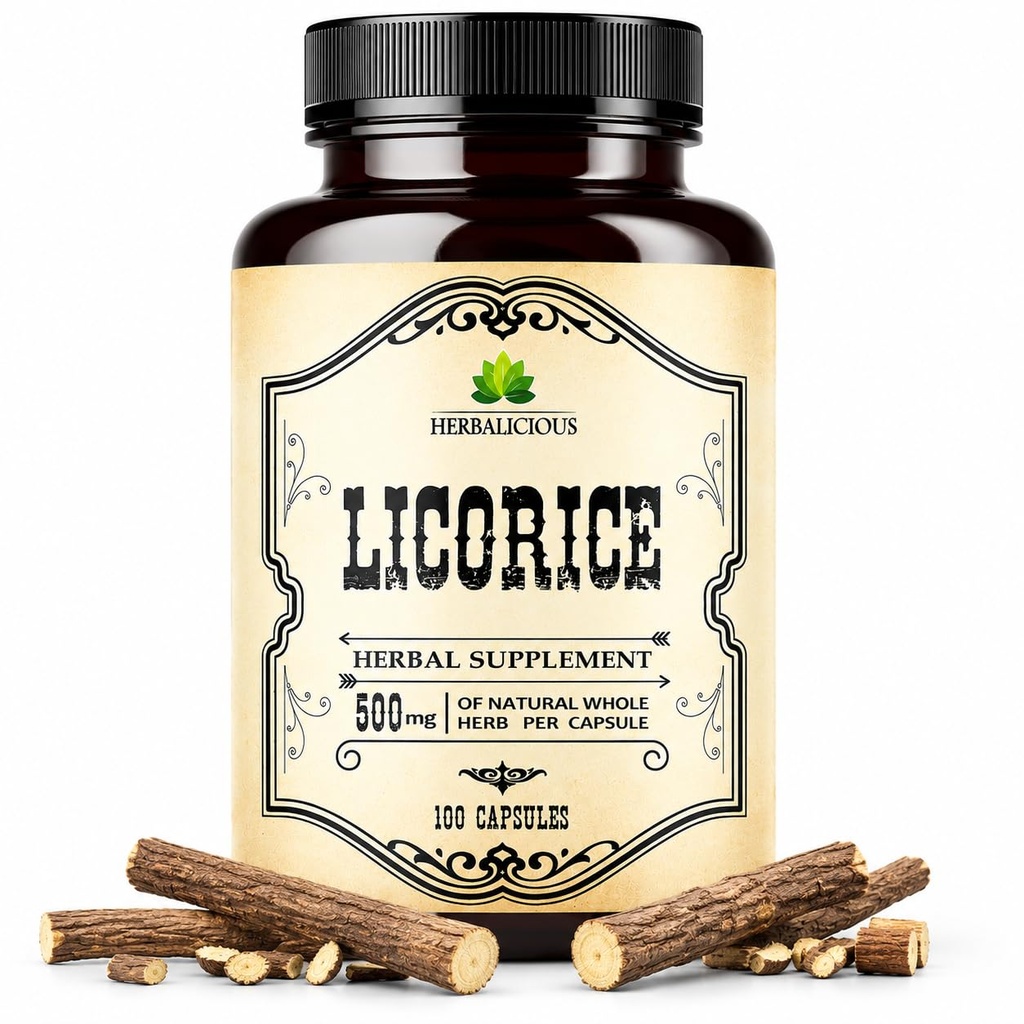 Licorice Root 100カプセル - 純粋な有機性グリチルリザグラブラ - 消化の快適さと全体的なウェルネスのためのハーブサプリメント - 非GMO&無添加