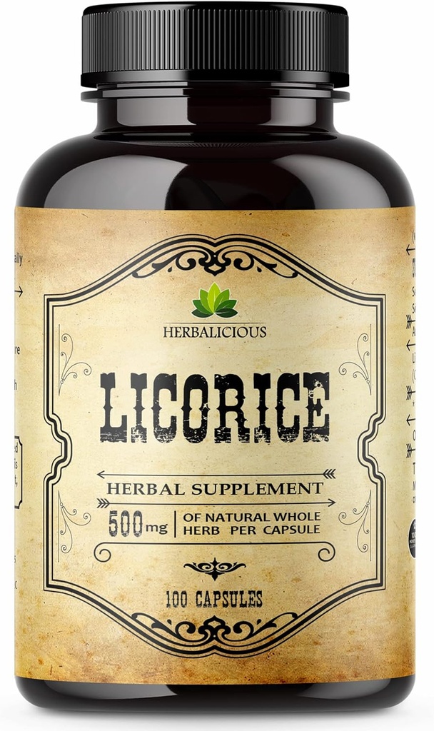 Licorice Root 100カプセル - 純粋な有機性グリチルリザグラブラ - 消化の快適さと全体的なウェルネスのためのハーブサプリメント - 非GMO&無添加