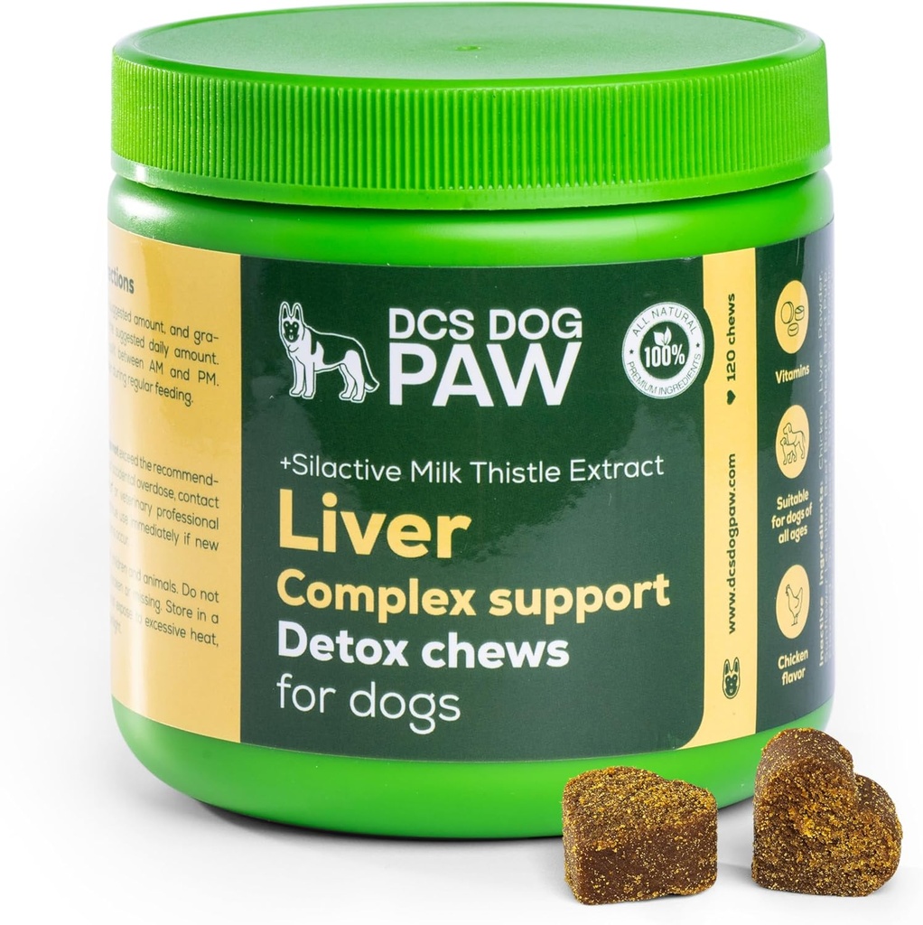 Liver & Kidney Supplement Dog Detox Chews, Complex Support with High Level Milk Thistle Extract for Dogs Health, 120 Chicken Flavored Vitamin Bites for All Dog Breeds