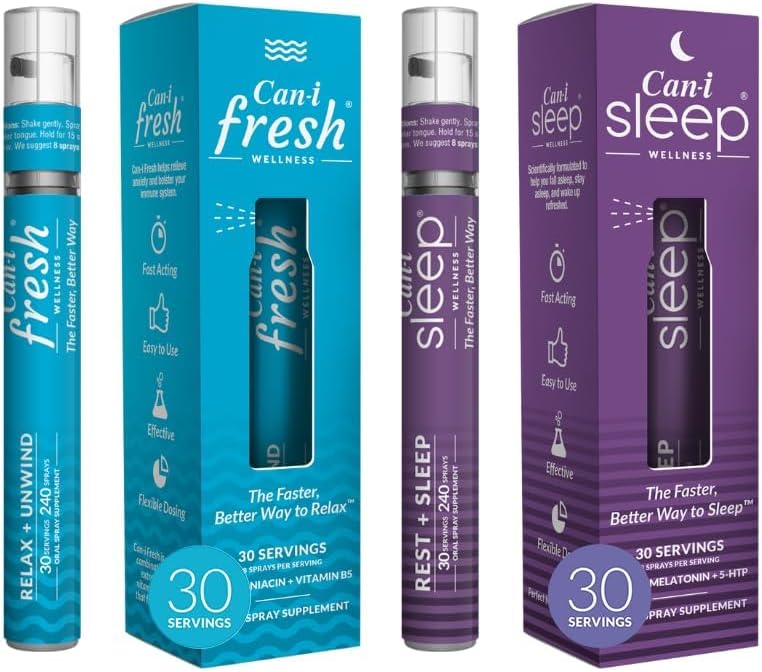 Can-I Wellnessナチュラル睡眠補助剤とビタミンスプレーバンドルをCalming - Melatonin、GABA、5-HTP&L-Theanineとビーガンサプリメント - 健康なストレス管理と気分のサポートのための高速行動経口スプレー