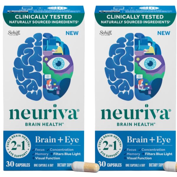 NEURIVA の頭脳 + 記憶のための目の補足、集中及び臨床的にテストされた Lutein およびゼアキサンチン、ビタミン A C 及び E + 目の健康及びフィルターのための亜鉛 青いライト 30 のカプセルの計算 (2 パック)
