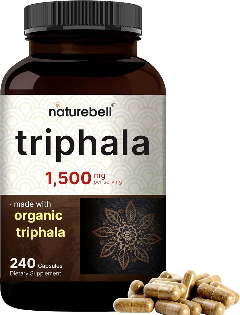 NatureBell Triphalaのカプセルの補足、サービングごとの1,500mg|有機アムラ、Bibhitaki、Haritakiのフルーツの粉となされる–サポート消化器の健康–二重強さ、非GMO