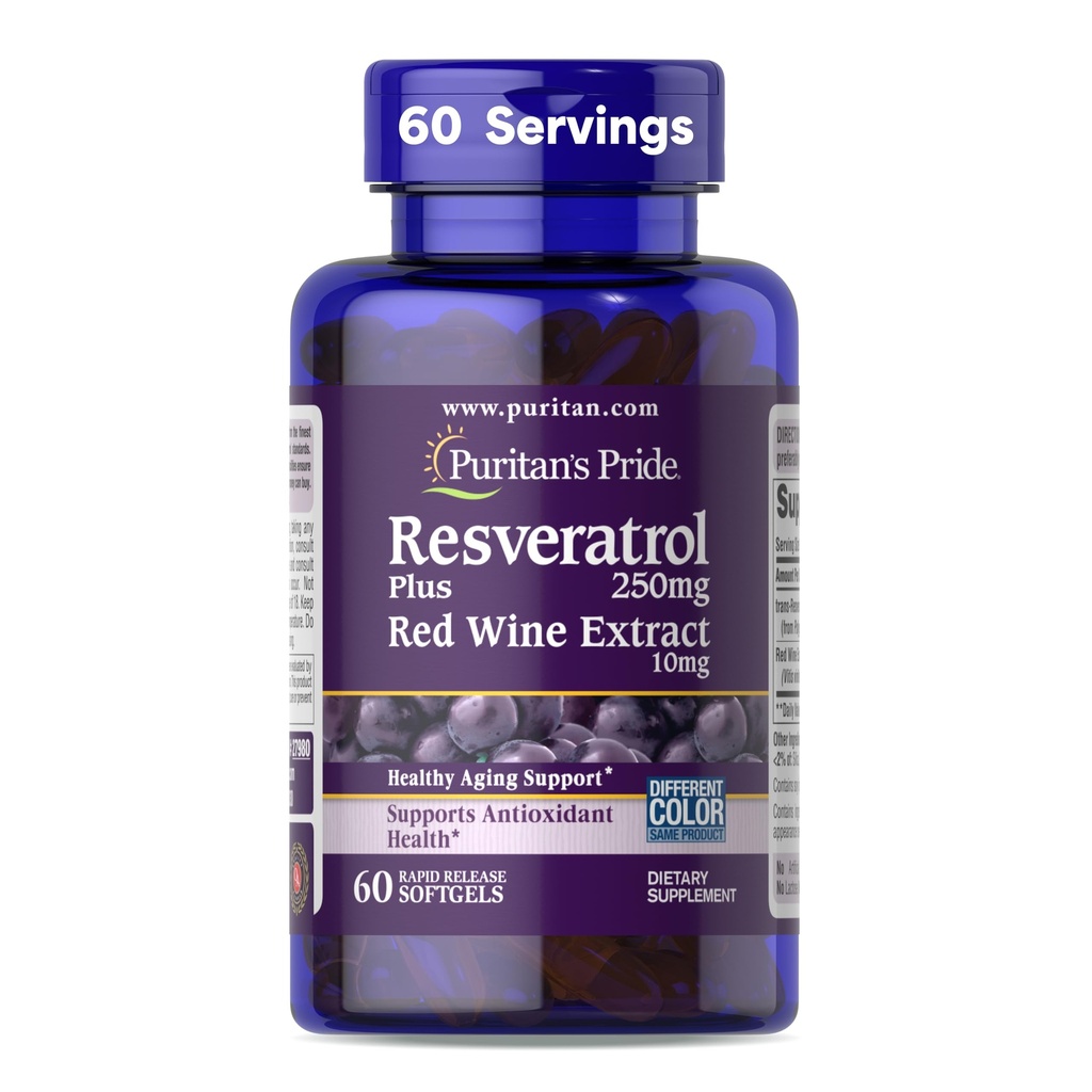 Puritan's Pride Premium Resveratrol Youth GuardTM 250mg、免疫システム、抗酸化剤、砂糖代謝、血流、および血管機能サポート、60急速なリリースSoftgelsの栄養補助食品