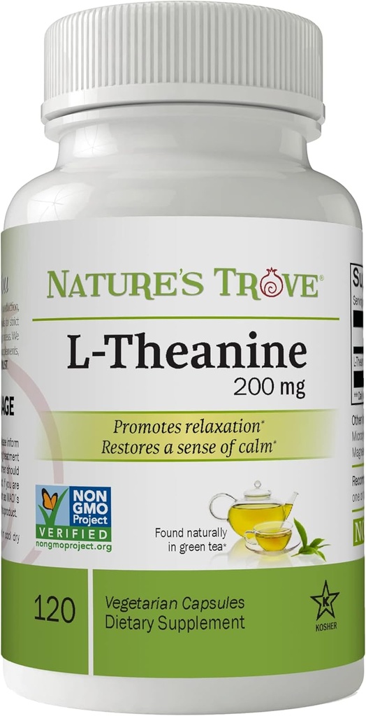 L-Theanine 200mg by Nature's Trove - 120 ベジタリアンカプセル