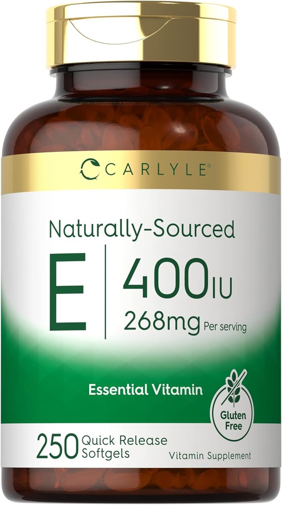 Carlyle Vitamin E 400 IU Softgels | 250 カウント | 自然に供給 | 非GMOとグルテンフリー