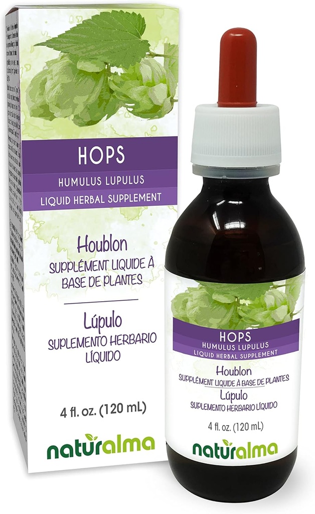 ナチュラルマホップ(Humulus lupulus) ストロボティクスまたはコーン(女性の花) アルコールフリーのチンキ - 4 fl oz 液体エキス ドロップ - ハーブサプリメント - ビーガン
