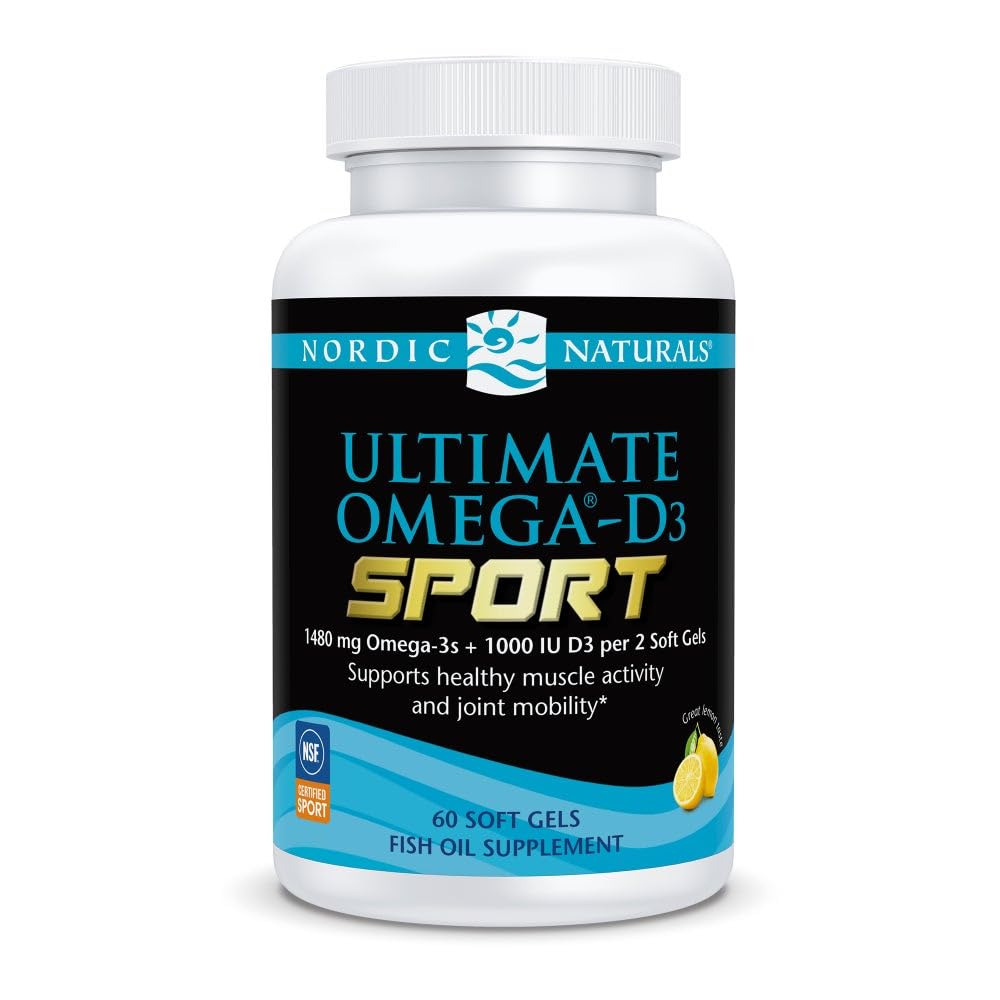 ノルディックナチュラルズ究極のオメガD3スポーツ、レモン - 60ソフトジェル - 1480 mg Omega-3 + 1000 IUビタミンD3 - NSF認定 - 筋肉、骨、焦点と耐久性をサポート - 30サービング