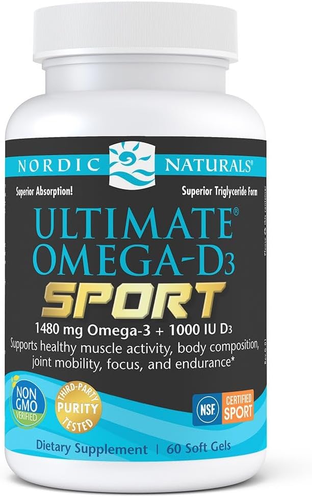 Nordic Naturals Ultimate Omega-D3スポーツ、レモン - 60ソフトジェル - 1480 mg Omega-3 + 1000 IUビタミンD3 - NSF認定 - 筋肉、骨、焦点と耐久性をサポート - 30サービング