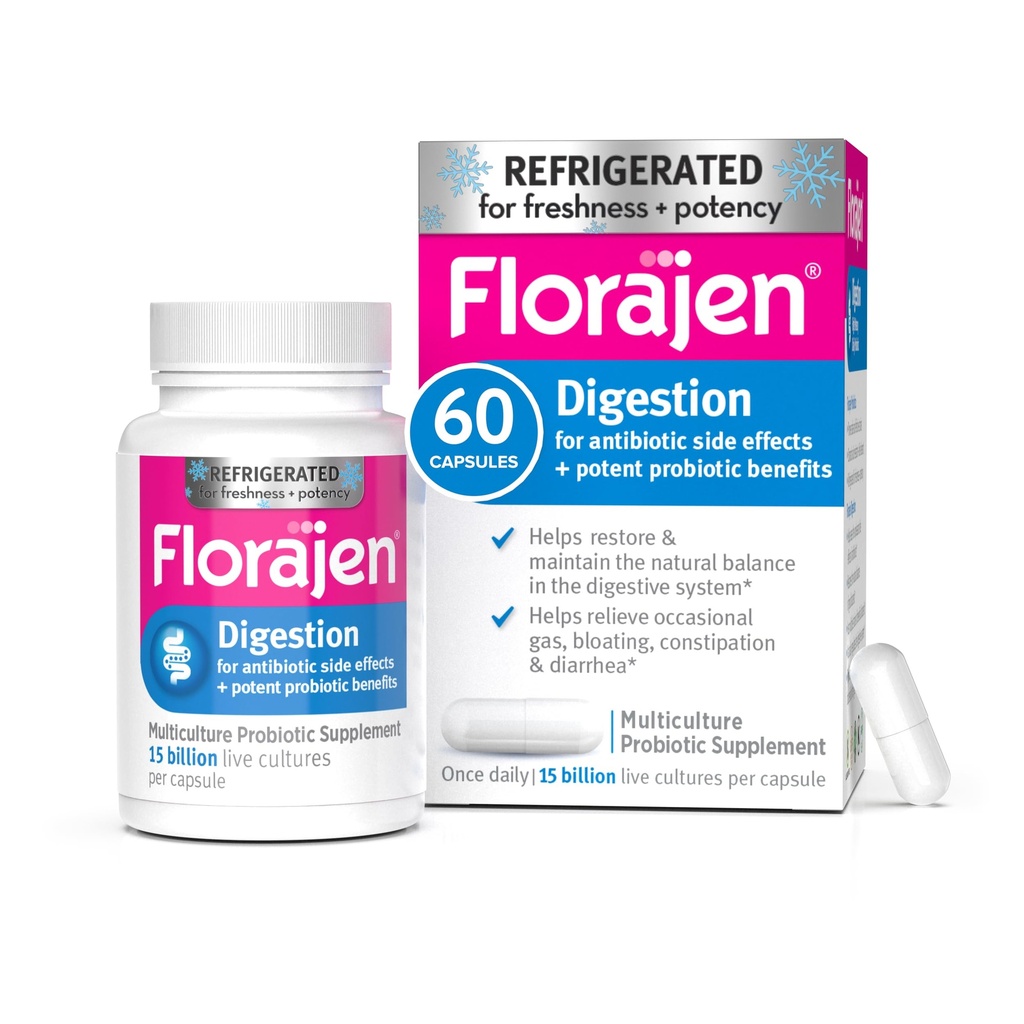 Florajen3 消化 高効力 冷やされたプロバイオティクス | 消化器系のバランスを回復 | 抗生物質副作用 | 60 カプセル