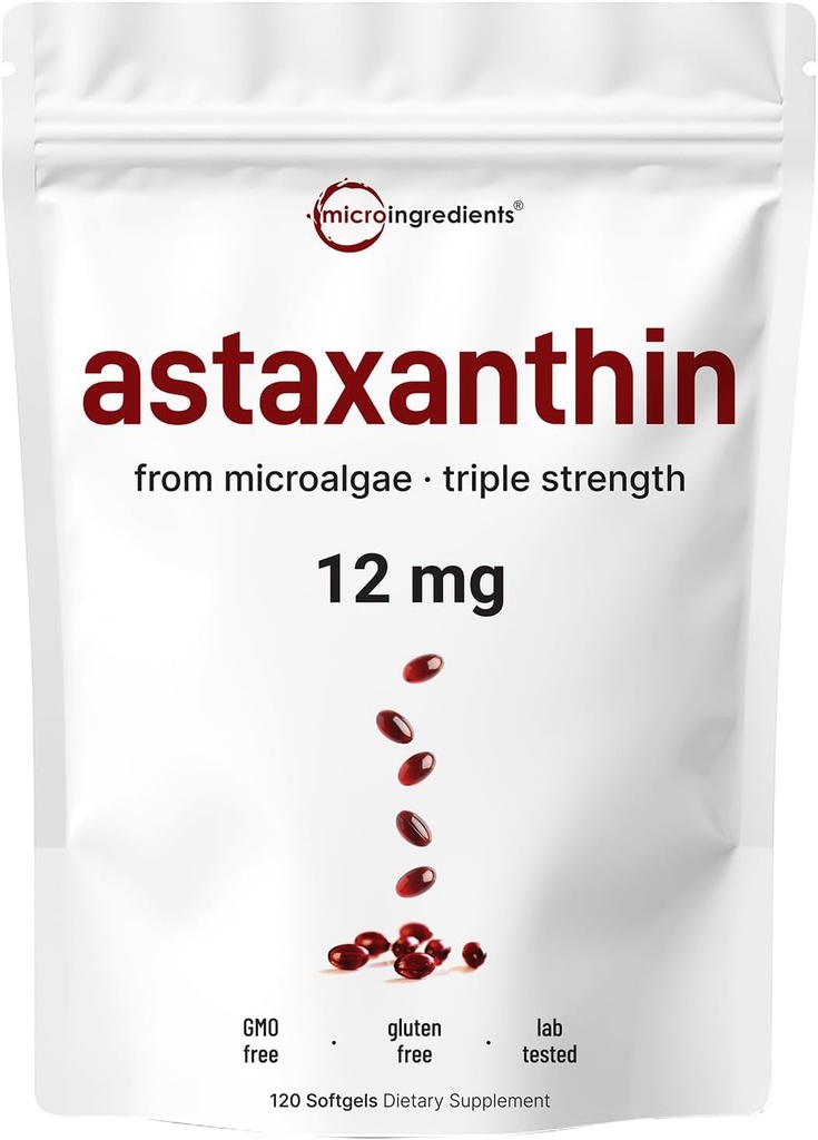 アスタキサンチン12mg、120Softgels、4ヶ月サプライ | プレミアムアスタキサンチン抗酸化サプリメント | 新鮮なマイクロ藻ソース | サポートアイ、ジョイント、内部循環、皮膚の健康と自然な日焼け