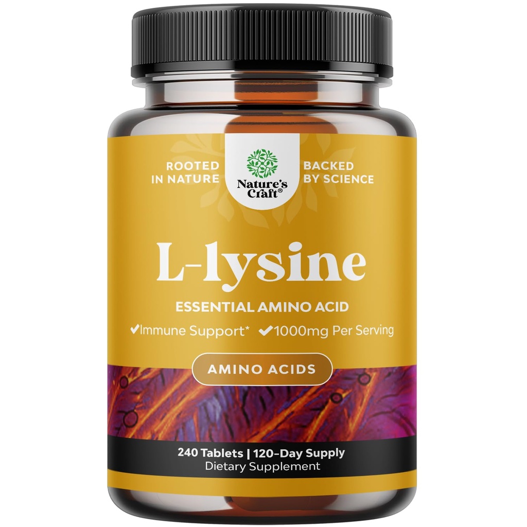Natures Craft L Lysine 1000mg/サービング栄養補助食品 - 眼の健康の唇の心配の骨サポート免疫システム筋肉成長とベジタリアンコラーゲン240錠のためのL-lysineエッセンシャルアミノ酸