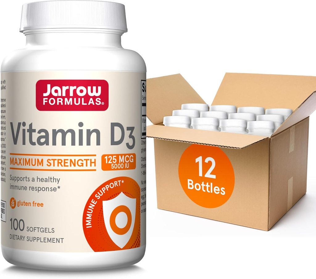 JarrowフォーミュラビタミンD3 125 mcg(5000 IU) - 100サービング(Softgels) - 骨の健康、免疫サポート、カルシウム代謝サポート - ビタミンDサプリメント - D3ビタミン - 5000 IUビタミンD(12のパック)