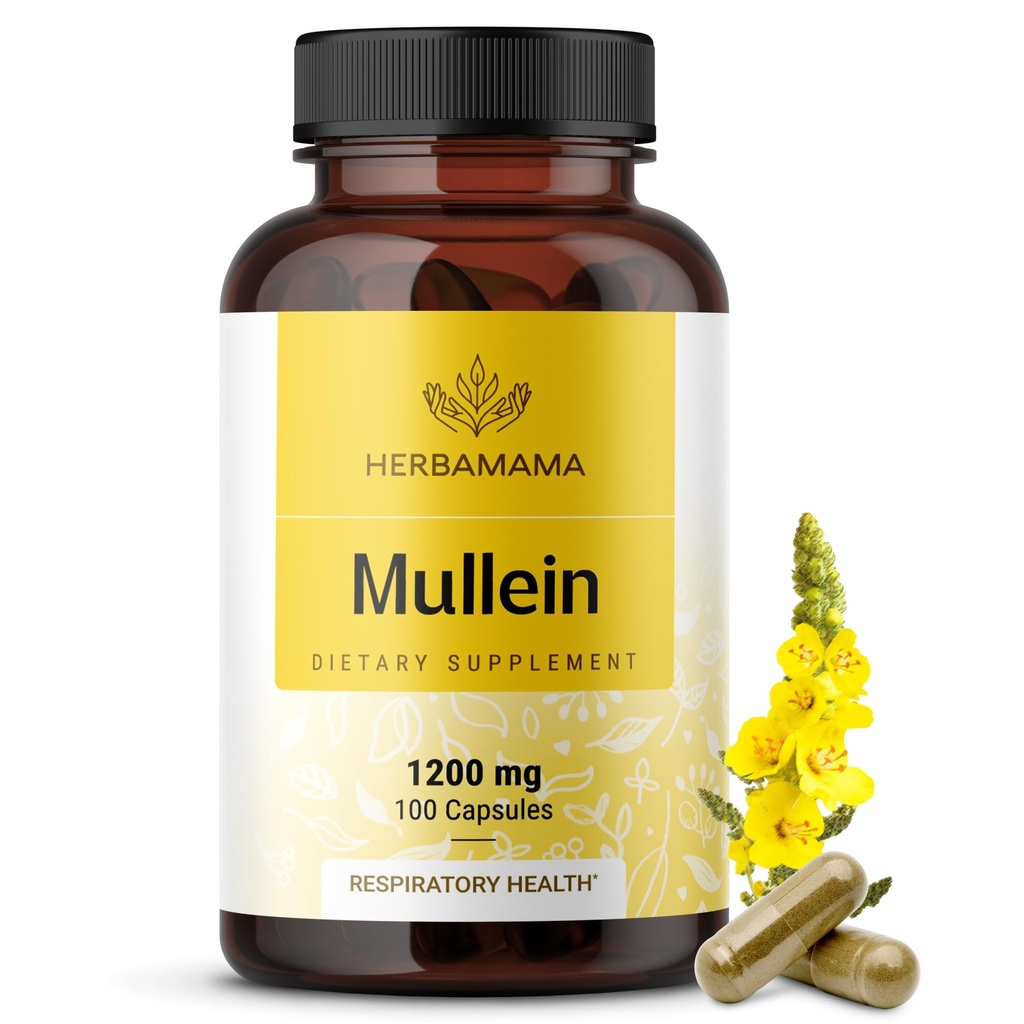 HERBAMAMA Mulleinの葉のカプセル - Lung Detoxサポートのための1200mg Mulleinの葉のエキス - 完全菜食主義者の、非GMOの呼吸器肺の清潔な補足