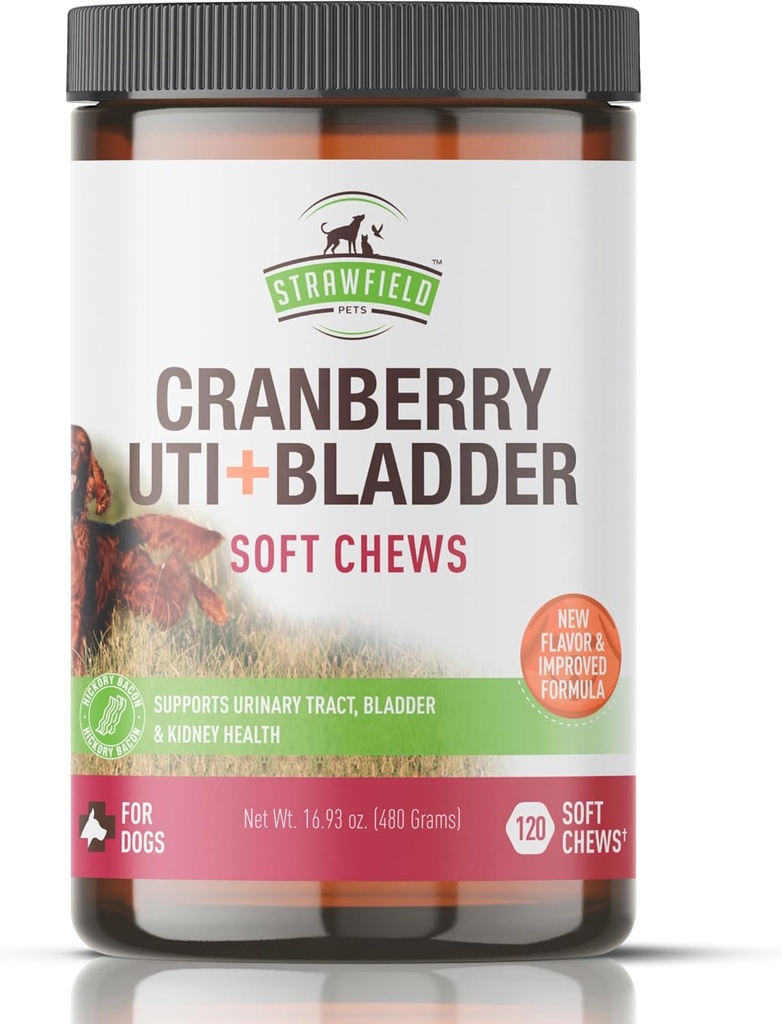 Cranberry Bladder & UTI Chews for Dogs | D-Mannose + Vitamin C for Urinary Tract サポート | 犬の入院と膀胱制御サプリメント | ベーコン味の柔らかさ | 90ct | ストローフィールドペット