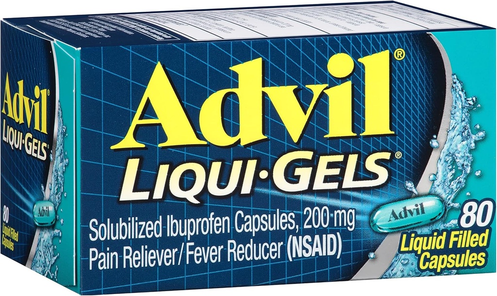 Advil Liqui-Gels Pain Reliever and Fever Reducer, Pain Medicine for Adults with Ibuprofen 200mg for Headache, Backache, Menstrual Pain and Joint Pain Relief - 80 Liquid Filled Capsules