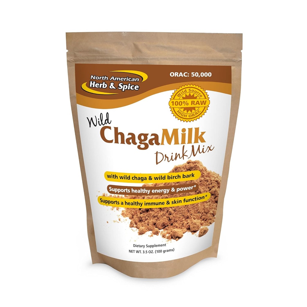 North American Herb & Spice ChagaMilk Drink Mix - 3.5 oz. - Adaptogen, Adrenal Support, Endurance & Stamina - Chaga Wild Mushroom Powder, Whole Food Herbs - Non-GMO - 36 Servings