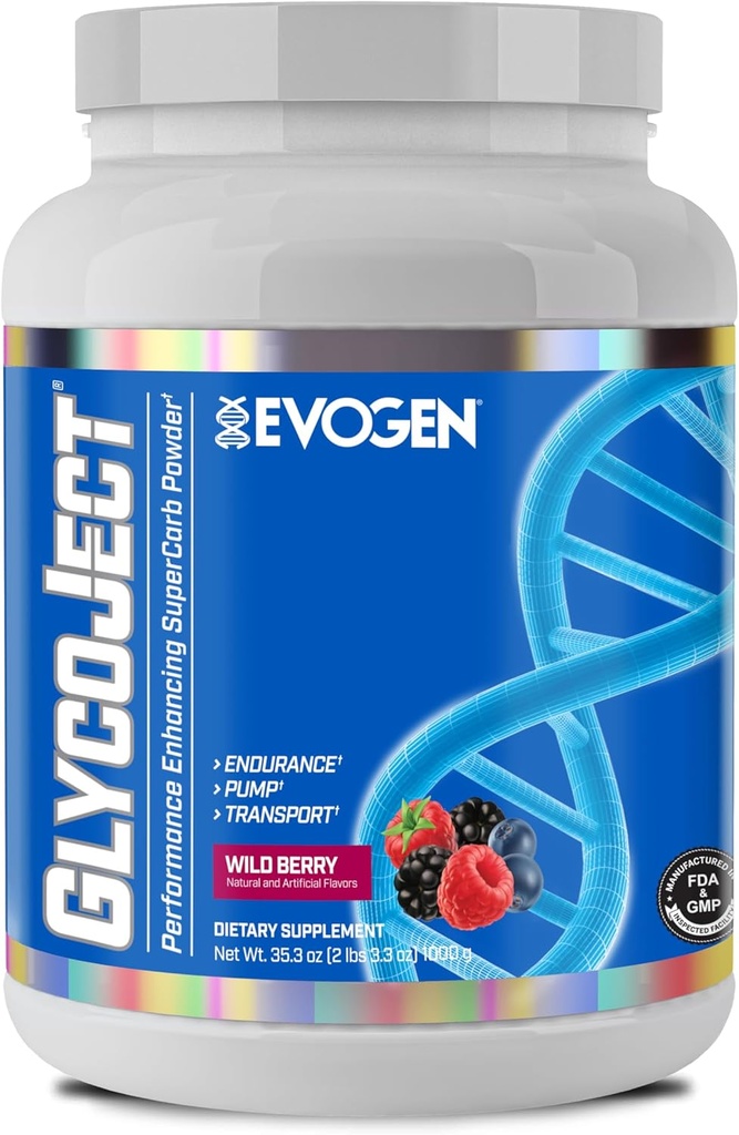 Evogen GlycoJect - スーパーカラブパウダー | プレワークアウトの急流吸収 | 耐久性のための炭水化物パウダー | ポストワークアウトまたは男性と女性のためのプレワークアウトパウダー | ワイルドベリー | 36 サービング