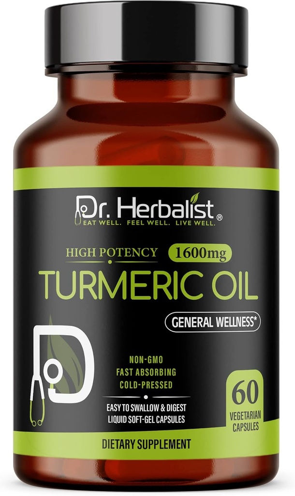 HERBALIST ターメリック クルクミン オイルカプセル 1600mg - 60 カプセル | Non-GMO | 吸収の高速化 | ベジタリアン | 冷間プレス | 高効力 I AKA ハルディ カプセル (1 パック: 60 カプセル)