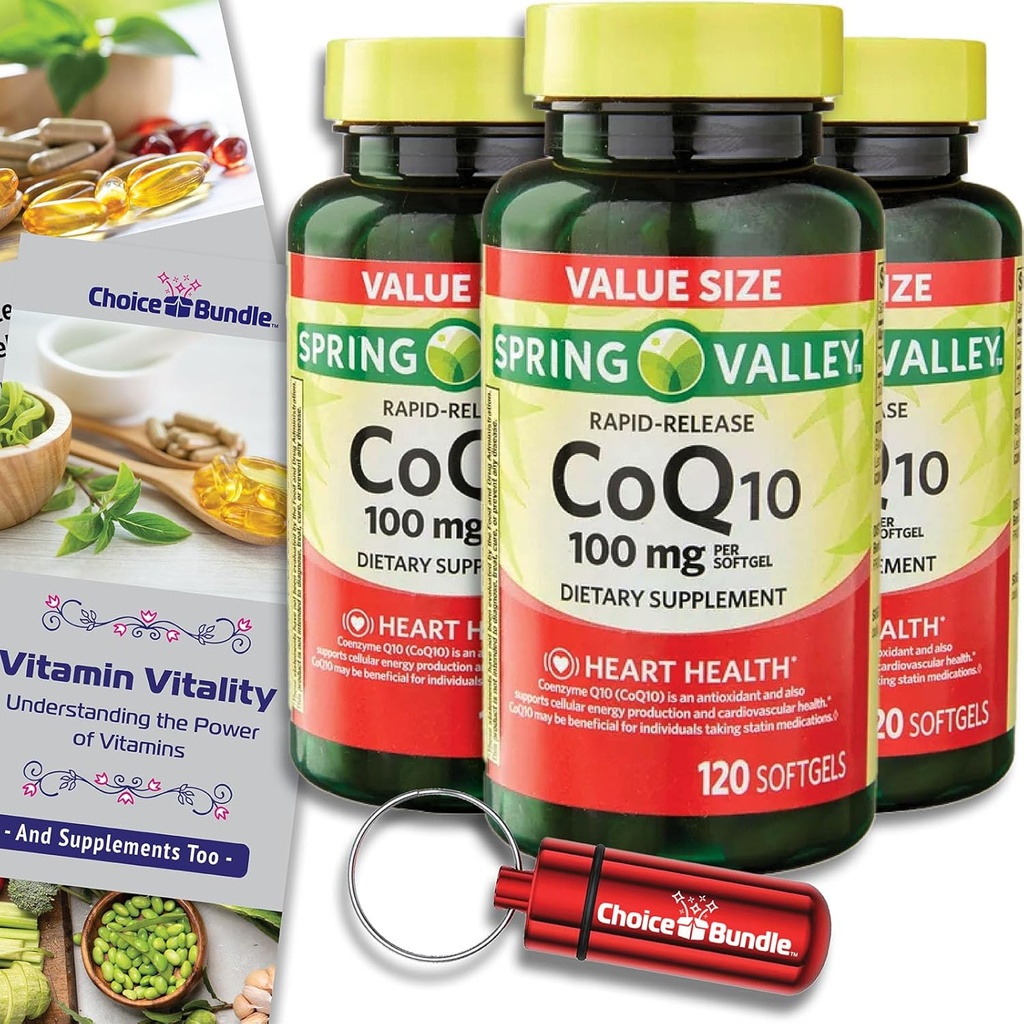 選択バンドルスプリングバレーラピッド・リリースコク10コエンザイムQ10 100 mg Softgels 120 CT 3 pk (360 合計) + ビタミンガイド&ピルコンテナ (5 アイテム)!