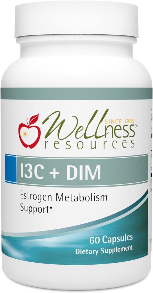 ウェルネスリソース I3C + 健康なエストロゲン代謝のためのDIM, 解毒 (60カプセル) - 300mg I3C + 100mg DIM - ビーガン, グルテンフリー