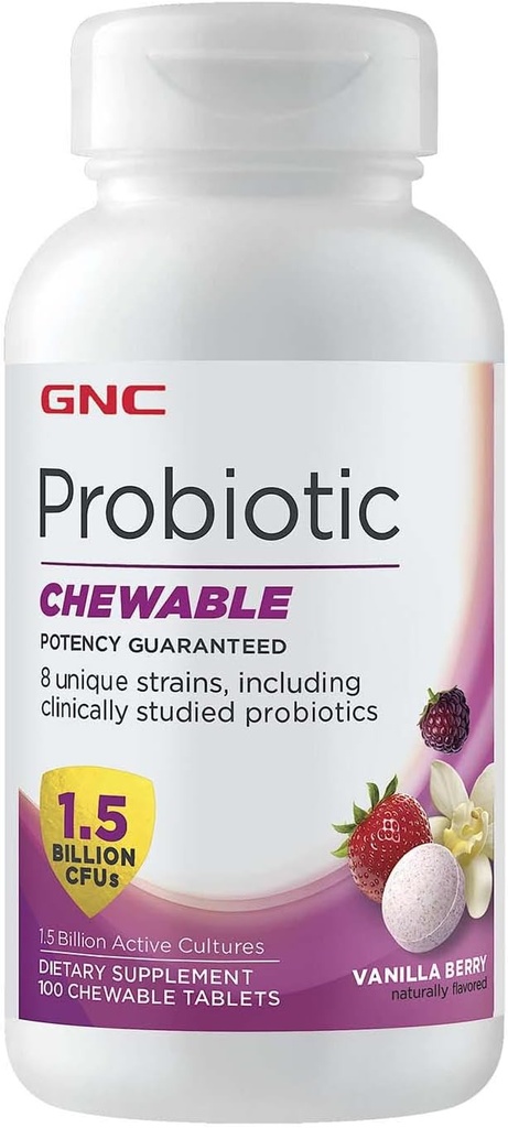 1.5億CFUとGNC ProbioticChewable - バニラベリー、100錠、毎日のProbioticサポート