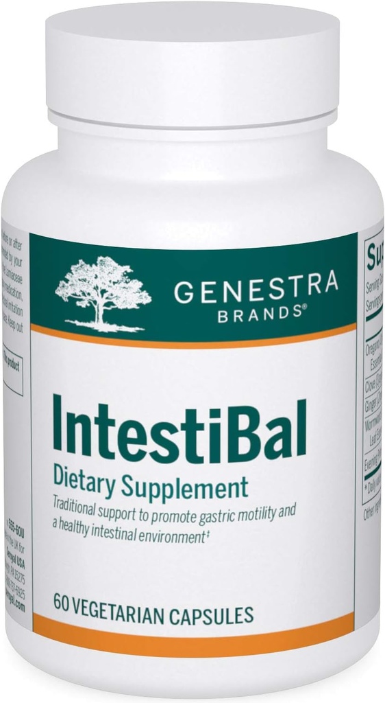 GenestraブランドIntestiBal | ジンジャーやワームウッドのエッセンシャルオイルで | 60カプセル