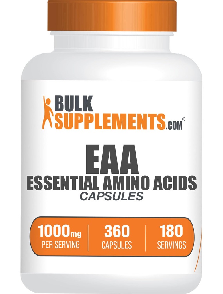 BulkSupplements.comエッセンシャルアミノ酸カプセル - EAAカプセル、エッセンシャルアミノ酸サプリメント、EAAアミノ酸 - EAAサプリメント、サービングあたり2カプセル、180日の供給、360カプセル