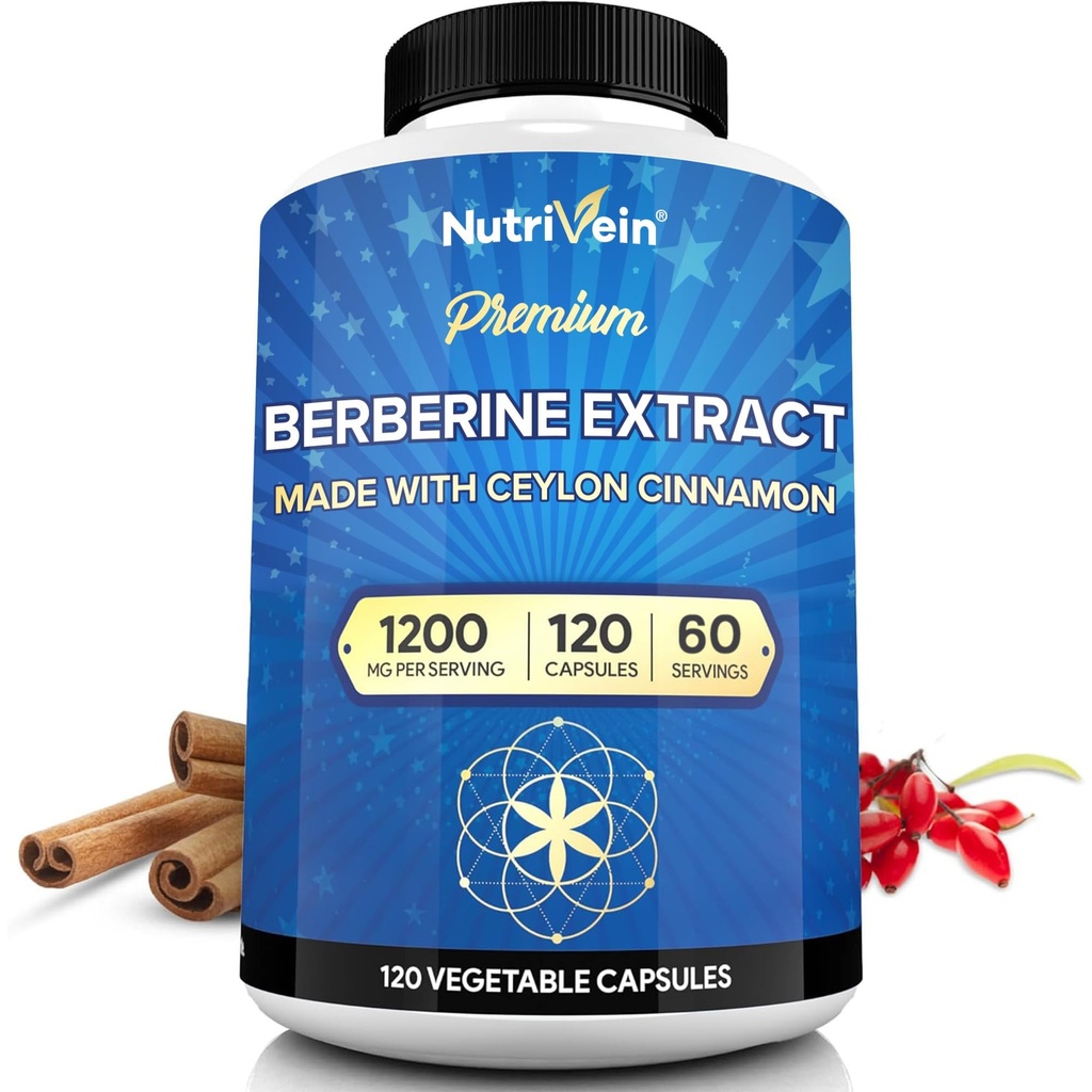 NutriveinのCeylon Cinnamon - 120のカプセルが付いている優れたBerberine HCL 1200のmg:防衛、消化およびMetabolismのための高吸収のBerberineの補足